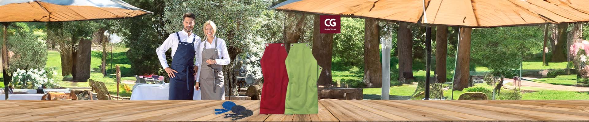 Just right for any catering operation: 25 apron colours, 25 string colours